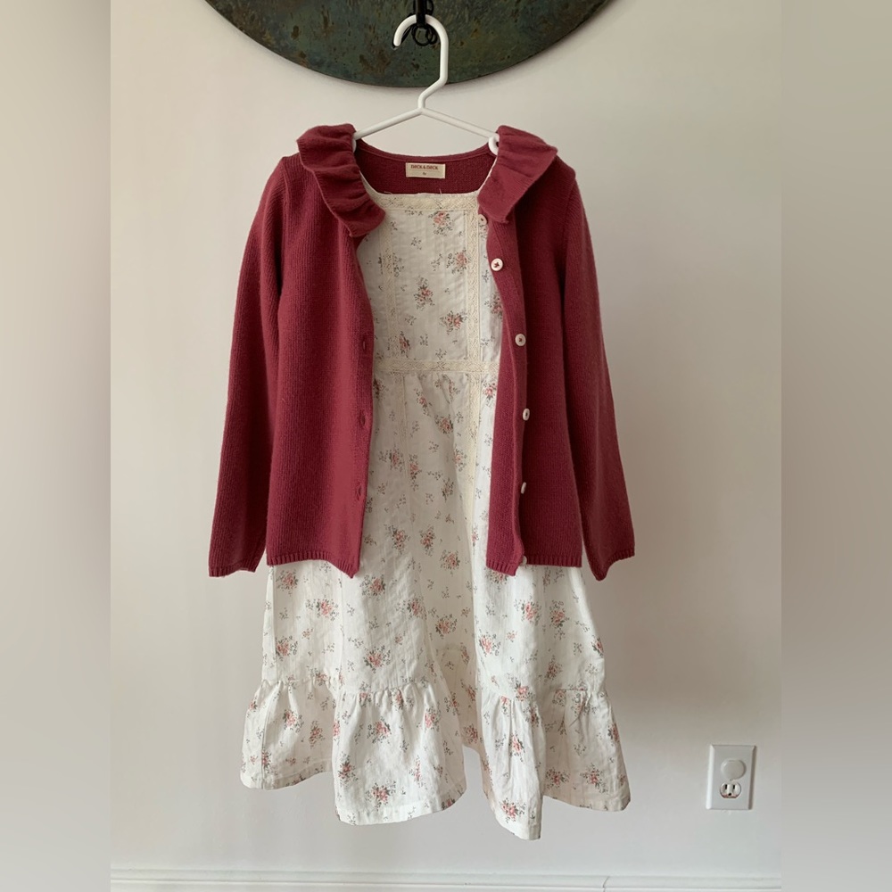 Girls' Ruffle Collar Button-Front Sweater - Dusty Rose - Picture 7 of 9